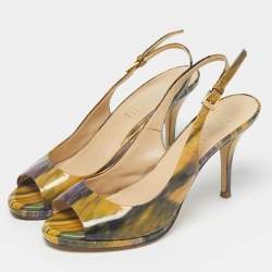 Pre Owned Loriblu Multicolor Patent Leather Peep Toe Slingback Pumps Size 37