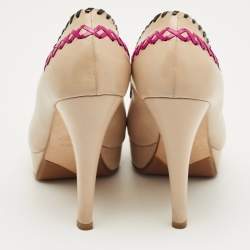 Pre Owned Loriblu Beige Leather Peep Toe Colorblock Pumps Size 38