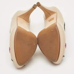 Pre Owned Loriblu Beige Leather Peep Toe Colorblock Pumps Size 38