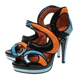 Loriblu Multicolor Cut Out Leather Platform Sandals Size 36