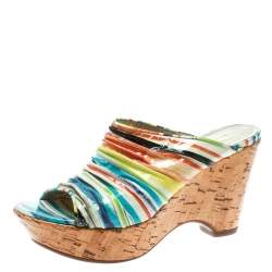 Loriblu Multicolor Patent Leather Wedge Sandals Size 38