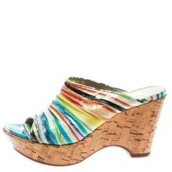 Loriblu Multicolor Patent Leather Wedge Sandals Size 38