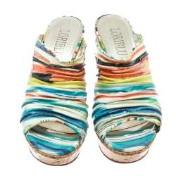 Loriblu Multicolor Patent Leather Wedge Sandals Size 38