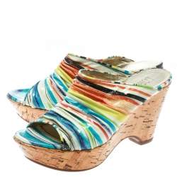 Loriblu Multicolor Patent Leather Wedge Sandals Size 38