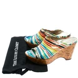 Loriblu Multicolor Patent Leather Wedge Sandals Size 38