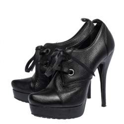  Loriblu Black Leather Oxford Platform Booties Size 38