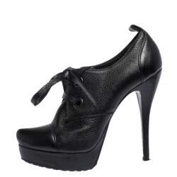  Loriblu Black Leather Oxford Platform Booties Size 38