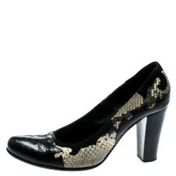 Loriblu Black/Beige Python, Crocodile And Suede Trim Block Heel Pumps Size 40