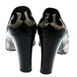Loriblu Black/Beige Python, Crocodile And Suede Trim Block Heel Pumps Size 40