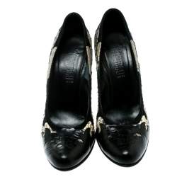 Loriblu Black/Beige Python, Crocodile And Suede Trim Block Heel Pumps Size 40
