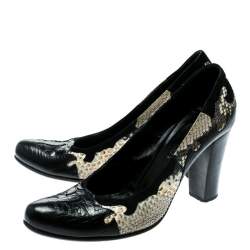 Loriblu Black/Beige Python, Crocodile And Suede Trim Block Heel Pumps Size 40