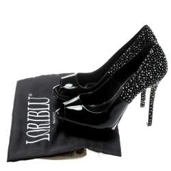 Pre Owned Loriblu Bijoux Black Crystal Embellished Suede And Patent Leather Peep Toe Platform Pumps Size 37