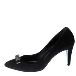 Pre Owned Loriblu Black Suede Embellished Detail Pumps Size 37