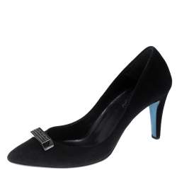 Pre Owned Loriblu Black Suede Embellished Detail Pumps Size 37