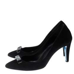 Pre Owned Loriblu Black Suede Embellished Detail Pumps Size 37