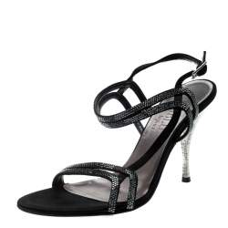 Loriblu Black Satin Crystal Embellished Strappy Sandals Size 37.5