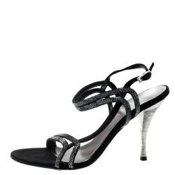 Loriblu Black Satin Crystal Embellished Strappy Sandals Size 37.5