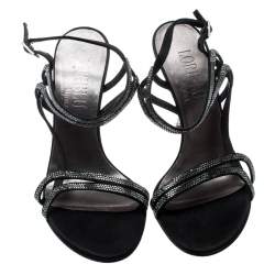 Loriblu Black Satin Crystal Embellished Strappy Sandals Size 37.5