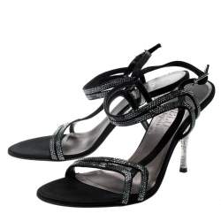 Loriblu Black Satin Crystal Embellished Strappy Sandals Size 37.5