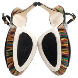 Pre Owned Loriblu Black Patent Leather Peep Toe Slingback Sandals Size 38