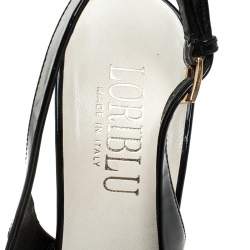 Pre Owned Loriblu Black Patent Leather Peep Toe Slingback Sandals Size 38