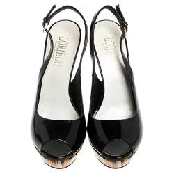 Pre Owned Loriblu Black Patent Leather Peep Toe Slingback Sandals Size 38