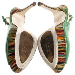 Pre Owned Loriblu Green Patent Leather Peep Toe Platform Slingback Sandals Size 38