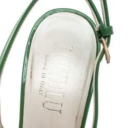 Pre Owned Loriblu Green Patent Leather Peep Toe Platform Slingback Sandals Size 38