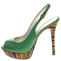 Pre Owned Loriblu Green Patent Leather Peep Toe Platform Slingback Sandals Size 38