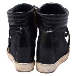 Loriblu Black Leather and Nylon Lace Up Wedge Sneakers Size 36