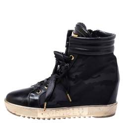 Loriblu Black Leather and Nylon Lace Up Wedge Sneakers Size 36