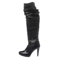 Loriblu Black Leather Pleat Detail Platform Knee Length Boots Size 37
