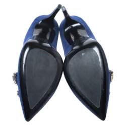 Loriblu Blue Crystal Embellished Suede Pointed Toe Pumps Size 38.5