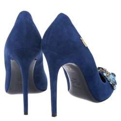 Loriblu Blue Crystal Embellished Suede Pointed Toe Pumps Size 38.5