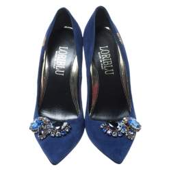Loriblu Blue Crystal Embellished Suede Pointed Toe Pumps Size 38.5