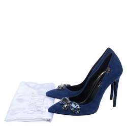 Loriblu Blue Crystal Embellished Suede Pointed Toe Pumps Size 38.5