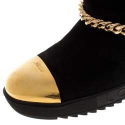 Loriblu Black Suede Metal Cap Toe Wedge Heel Calf Boots Size 41