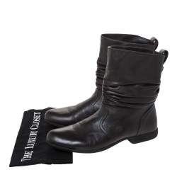 Loriblu Dark Brown Leather Pleated Ankle Boots Size 39