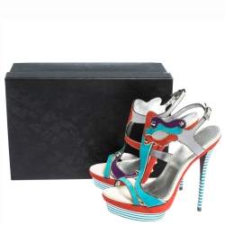 Pre Owned Loriblu Multicolor Suede Spike And Chain Embellished Platform Sandals Size 37.5