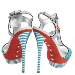 Pre Owned Loriblu Multicolor Suede Spike And Chain Embellished Platform Sandals Size 37.5