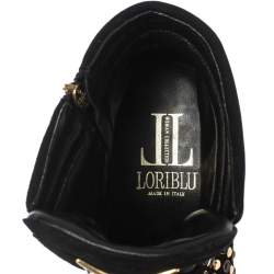 Pre Owned Loriblu Black Suede Crystal Embellished High Top Sneakers Size 38