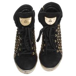 Pre Owned Loriblu Black Suede Crystal Embellished High Top Sneakers Size 38