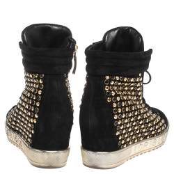 Pre Owned Loriblu Black Suede Crystal Embellished High Top Sneakers Size 38