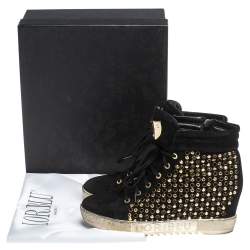 Pre Owned Loriblu Black Suede Crystal Embellished High Top Sneakers Size 38