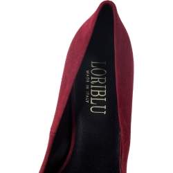 Pre Owned Loriblu Red Suede Embellished Bow Peep Toe Platform Pumps Size 38.5