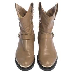 Pre Owned Loriblu Brown Leather Stud And Buckle Detail Ankle Boots Size 38