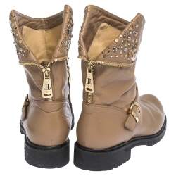 Pre Owned Loriblu Brown Leather Stud And Buckle Detail Ankle Boots Size 38