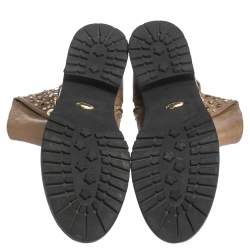 Pre Owned Loriblu Brown Leather Stud And Buckle Detail Ankle Boots Size 38