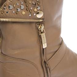 Pre Owned Loriblu Brown Leather Stud And Buckle Detail Ankle Boots Size 38