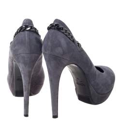 Pre Owned Loriblu Grey Suede Chain Embellished Platform Pumps Size 39